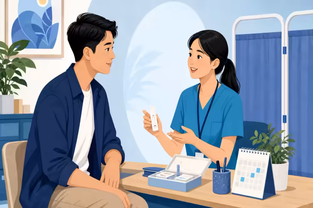 First HIV test consultation with a Southeast Asian client and health worker