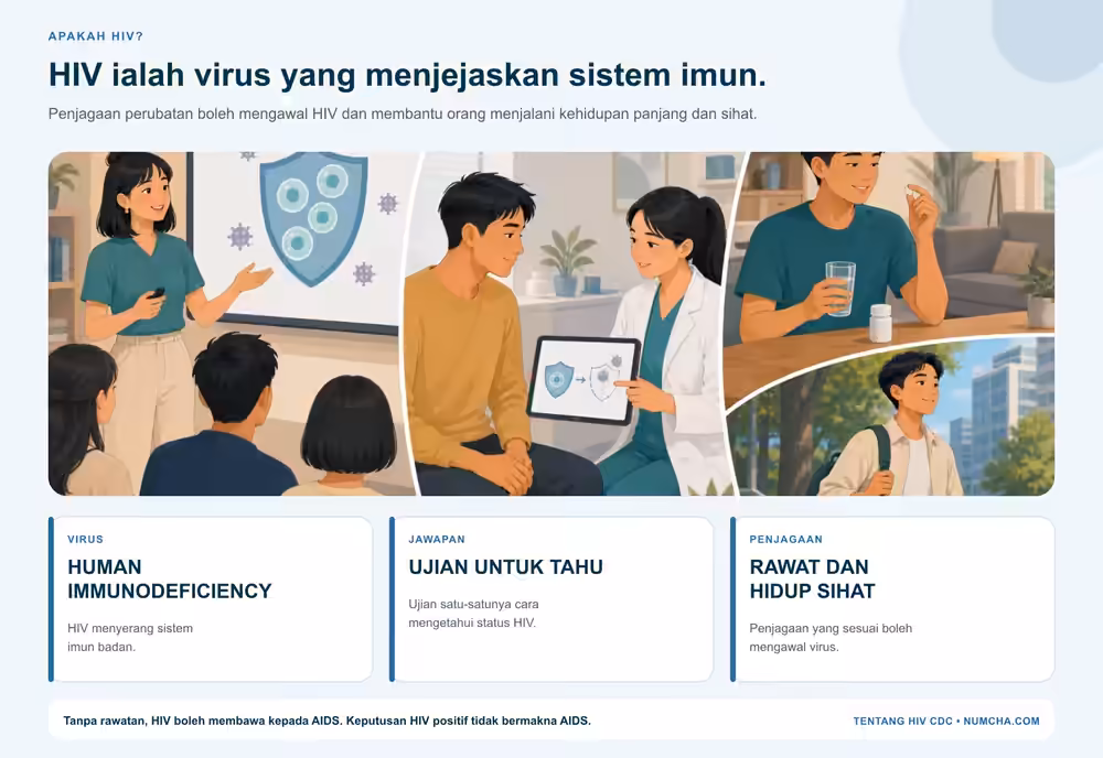 Infografik untuk topik “Apakah HIV?”.